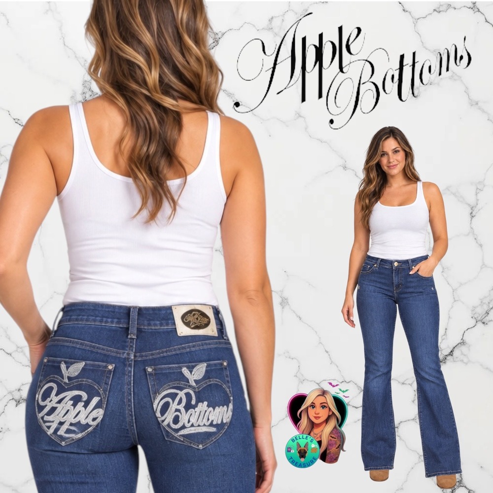 Apple Bottoms Womens Dark Wash Flare Jeans Embroidered Pockets Size 19/20 Y2K